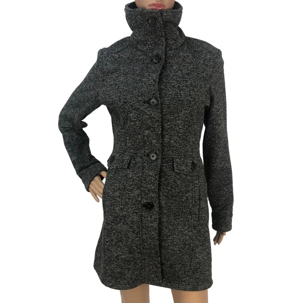 Weatherproof Gray Marled Knit Button Up Peacoat‎ Sweater Midi Jacket Small